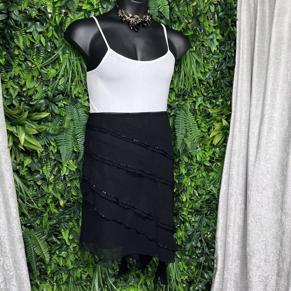 ASHLEY STEWART‎ Skirt Women 2X Black A Line Ruffle Layered Sequin Flowy 1892